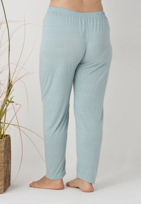 Pantaloni de Pijama Dama Lungi,Big Size,Culoare Verde cu Buline,Engros